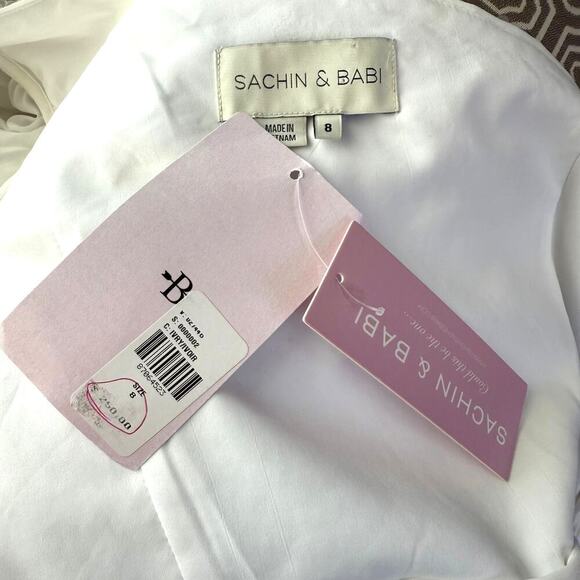 NWT Sachin & Babi Dova Puffed One-Shoulder Sequin Bow Wrap Mini Dress Sz 8 - Picture 8 of 10